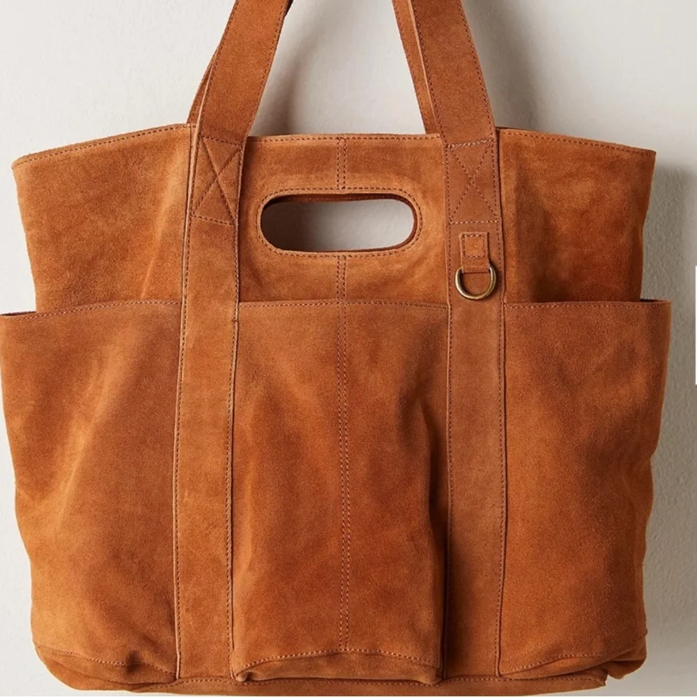 Free People Cognac Suede Caravan Tote ❤️ NWT charms not included - Picture 3 of 8